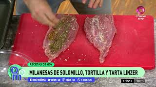 Receta milanesas de solomillo con puré de manzanas y peras tortilla y repollitos de Bruselas [upl. by Jenifer]