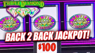 WOW BACK 2 BACK JACKPOTS ON HIGH LIMIT TRIPLE DOUBLE DIAMOND SLOT MACHINE ➜ CASINO SLOTS [upl. by Karie217]