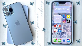 IPHONE 13 PRO MAX SIERRA BLUE UNBOXING🦋  first impressions AND camera test  SUCH A BEAUT IPHONE [upl. by Anirroc]