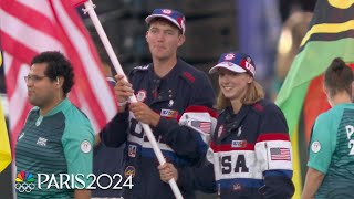 Katie Ledecky Nick Mead lead Team USA out for Closing Ceremony  Paris Olympics  NBC Sports [upl. by Cissy]