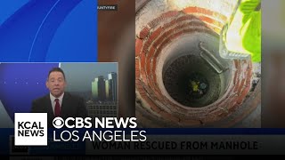 Woman rescued after getting trapped in manhole in San Bernardino [upl. by Niwrud24]