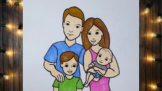 How to draw a Family of 4  My Family Drawing  Family Drawing Easy [upl. by Eenaej]