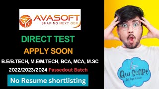 Avasoft hiring for 2024 2023 2022 batch offcampusjobs offcampusrecruitment freshersjobs jobs [upl. by Ahtnammas112]