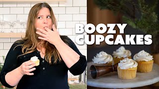 Eggnog Cupcakes amp Bourbon Buttercream Frosting  BOOZY DESSERT [upl. by Neerom344]