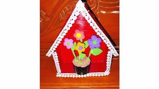 Diy Home Decor Wall Hanging  Kagoj diye ghor banano  make easy cardboard house  cardboard house 🥰 [upl. by Broderic]