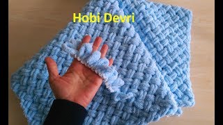 Making Easy Baby Blanket with FingerAlize Puffy İpi Sepet Hasır Örgü Bebek Battaniyesi Yapımı [upl. by Arymat]