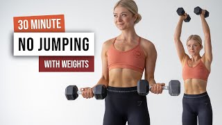 30 MIN NO JUMPING ALL STANDING HIIT With Weights  No Repeat Low Impact Home Workout [upl. by Ecnerol]