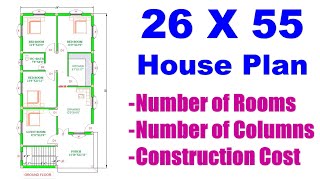 26 X 55 House Plan  Number of Rooms  Number of Columns  Construction Cost  Ghar Ka Naksha [upl. by Kirad782]