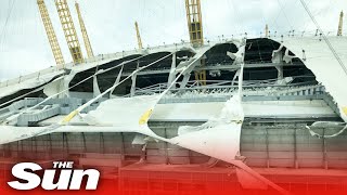 Storm Eunice  O2 Arena has roof torn off by fierce 122mph winds [upl. by Salina]