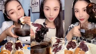 ASMR glutinous purple rice bread dipped in chocolatemilk compilation mukbang [upl. by Nanreh]