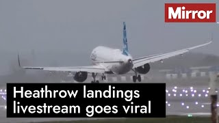 Planes struggle to land at Heathrow Airport during Storm Eunice [upl. by Elodia]