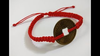 HOW TO MAKE A GOOD LUCK FENG SHUI CHINESE COIN RED CORD BRACELET [upl. by Emixam]