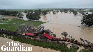 New Zealand floods drone footage shows derailed train and landslides [upl. by Enrol]