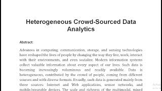 Heterogeneous Crowd Sourced Data Analytics [upl. by Juback]