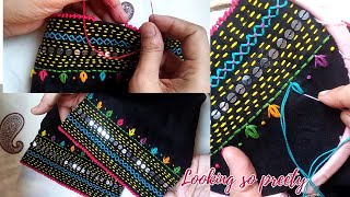 Beautiful Hand Embroidery Sleeves Design  Sequence Design  SALEEQA Channel [upl. by Ahouh]