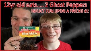 12yrold eats 2 Ghost Peppers wno relief  Hot Pepper Challenge Crude Brothers [upl. by Aihtnyc979]