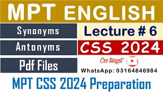 CSS MPT 2024  Lecture  6  English  One Word Substitution  Synonyms  Antonyms  Vocabulary [upl. by Calondra]