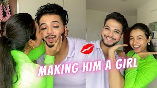 Doing my Boyfriend’s Makeup  He looks beautiful💄 [upl. by Eimmis]