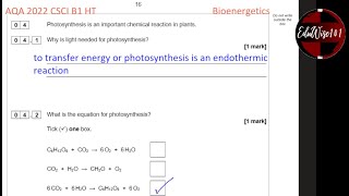 AQA GCSE 2022 Paper 1 Q4 Biology Combined Science Higher Tier Past paper Questions  Bioenergetics [upl. by Anoid194]