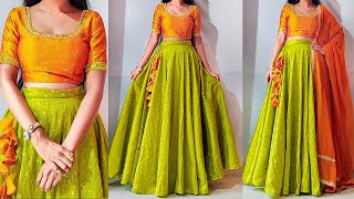 Umbrella cut lehenga skirt amp crop top cutting stitching step by step for beginners [upl. by Kentiga]