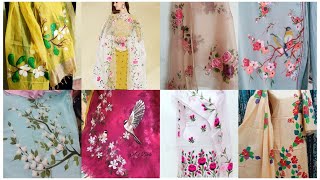 Viral hand painted dupatta designs  Stylish Designer dopatta  Hand made painting with dopatta [upl. by Tawsha195]