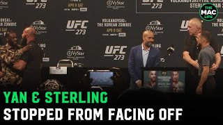 Petr Yan and Aljamain Sterling stopped from facing off at UFC 273 press conference [upl. by Mungam]