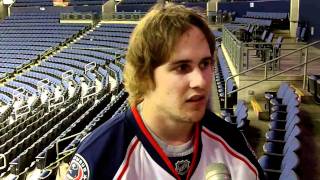 Columbus Blue Jackets defenseman Kris Russell  Media Day 91310 [upl. by Buttaro]