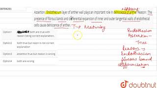 Assertion  Endothecium layer of anther wall plays an important role in dehiscence of antherReas [upl. by Rednasxela840]