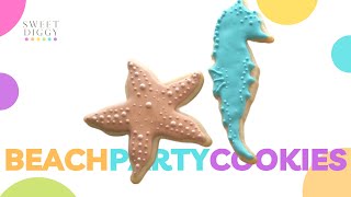 How to make BEACH PARTY COOKIES Starfish and Seahorse Sugar Cookies with Royal Icing [upl. by Hnamik]