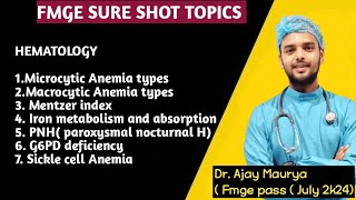 HEMATOLOGY SURE SHOTS TOPICS FOR FMGE HEMATOLOGY FMGE NEET PG INICET [upl. by Millford963]