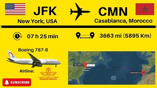 Flight Radar  Route New York JFK to Casablanca Morocco CMN  Boeing 7878  Royal Air Maroc [upl. by Rebeka]