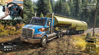 Transport Heavy Fuel Tanker  SnowRunner  Steering Wheel Gameplay [upl. by Borroff]