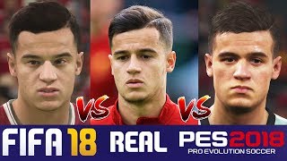 FIFA 18 vs PES 2018 Liverpool Faces Comparison Coutinho Mane Firmino  more [upl. by Attemaj478]