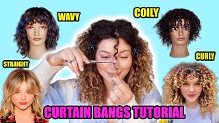 HAIRSTYLISTS GUIDE TO CUTTING YOUR OWN CURTAIN BANGS ON CURLY HAIR [upl. by Maighdlin]