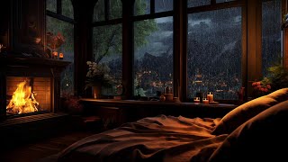 Rainy Night on a Mountain Retreat with Crackling Fireplace amp Thunder for Sleeping [upl. by Sharyl]