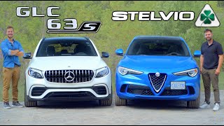 2019 Alfa Romeo Stelvio Quadrifoglio vs MercedesAMG GLC 63S  100000 Savage SUVs Face Off [upl. by Pammie281]