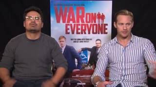 Interview Alexander Skarsgard amp Michael Pena for WAR ON EVERYONE  being cops  TRUE BLOOD ending [upl. by Aivatco]