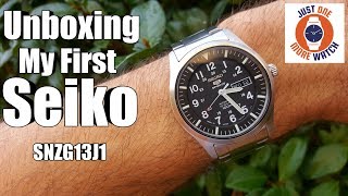 Seiko SNZG13J1  Unboxing and Initial Impressions [upl. by Eyllom]