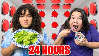 MYSTERY BUTTONS Choose What We EAT For 24 HOURS [upl. by Leanora]