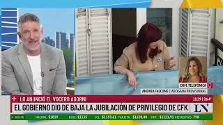 El Gobierno dio de baja la jubilación de privilegio de CFK lo anunció el vocero Adorni [upl. by Adnauqahs]