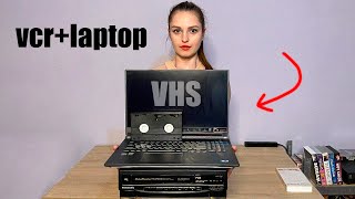 COMBO SET Gaming laptop and old VCR how to connect a computer to a VHS player [upl. by Eatnahc699]