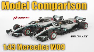 Minichamps VS Spark Comparison  143 Scale Mercedes AMG F1 W09  2018 Abu Dhabi GP Lewis Hamilton [upl. by Atilamrac]