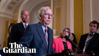 Republican Senate leader Mitch McConnell freezes during remarks to reporters [upl. by Adnalra259]