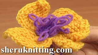 Garter Stitch 5Petal Flower with Fur Stitch Center Tutorial 8 Knitting The Loop Stitch [upl. by True]