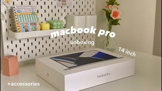 🎐aesthetic macbook pro 14inch unboxing  accessories [upl. by Edniya]