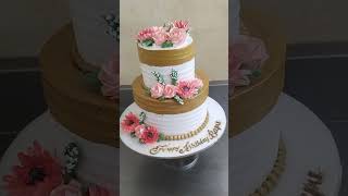 Double tier cake । Heighted cake। golden design cake cakedecoration cakedesign cakedecor [upl. by Reprah]