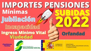 💰IMPORTE 2022 Pensiones Minimas  Ingreso Minimo Vital Subida jubilacion viudedad Cobro Pensionistas [upl. by Arihaj639]