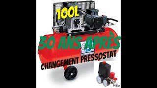 Changement pressostat et réglage sur un compresseur dair  fiac 100l  après 30 ans [upl. by Banky]