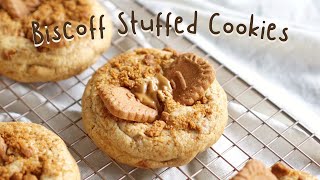 Biscoff Stuffed Cookies recipe 🧸  คุกกี้บิสคอฟ  ซับไทย  softcookies [upl. by Esinehc801]