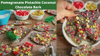 Pomegranate Pistachio Coconut Chocolate Bark  Bakemas 2021  Day 4  Christmas Baking  No Bake [upl. by Torr537]